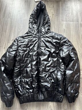 Black Hooded Puffer Jacket - Shein